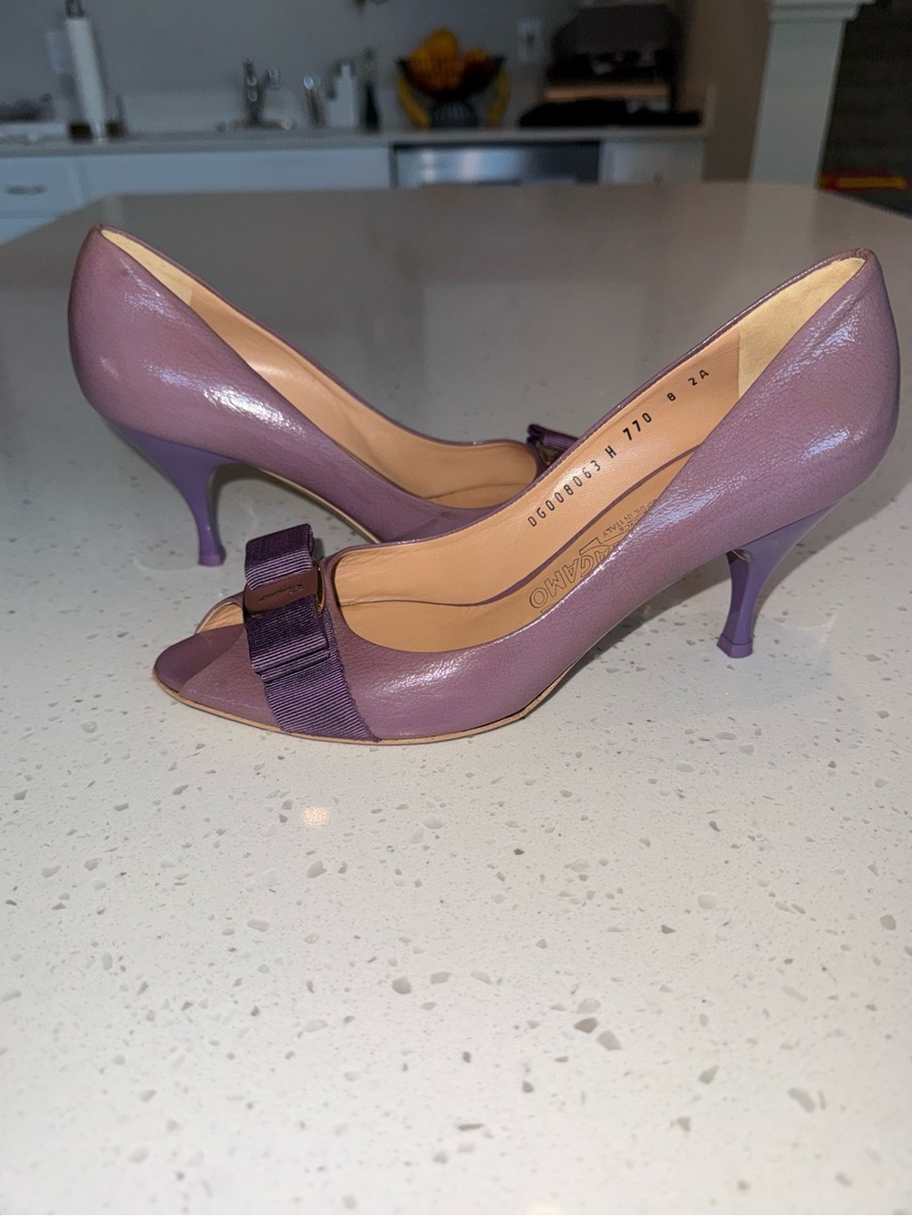 Salvatore Ferragamo Lilac Vara Bow Peep-Toe Pumps - Picture 5 of 16